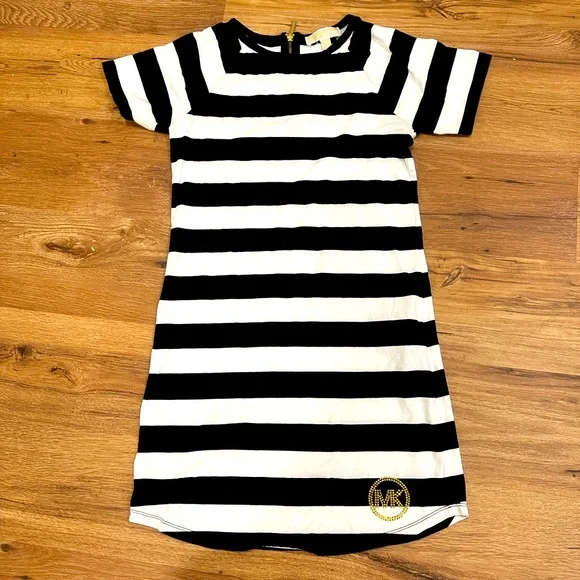 michael kors striped t shirt dress Striped Cotton T-Shirt Dress in BLACK - Sale